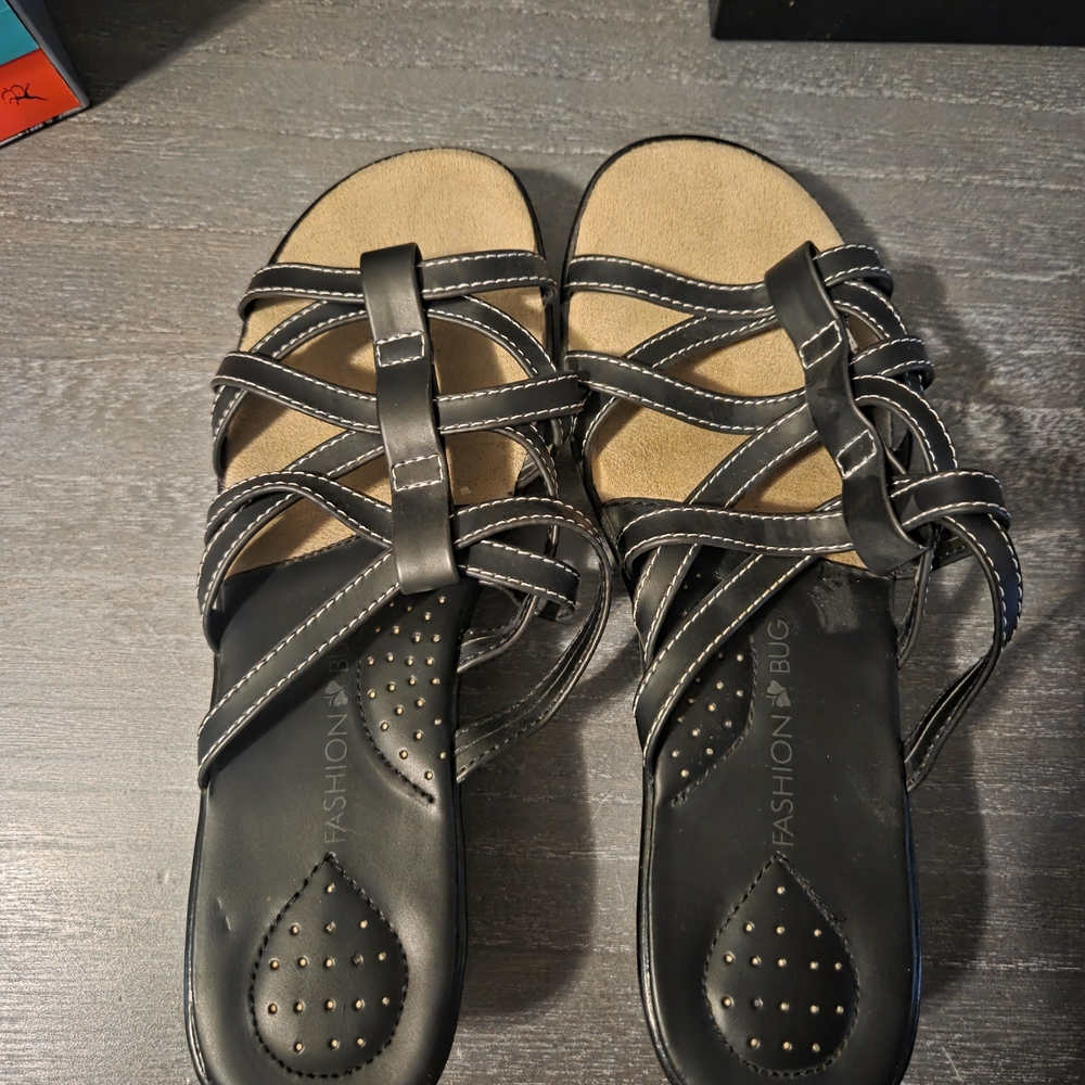 Fashion Bug Black and Beige Strappy Sandals